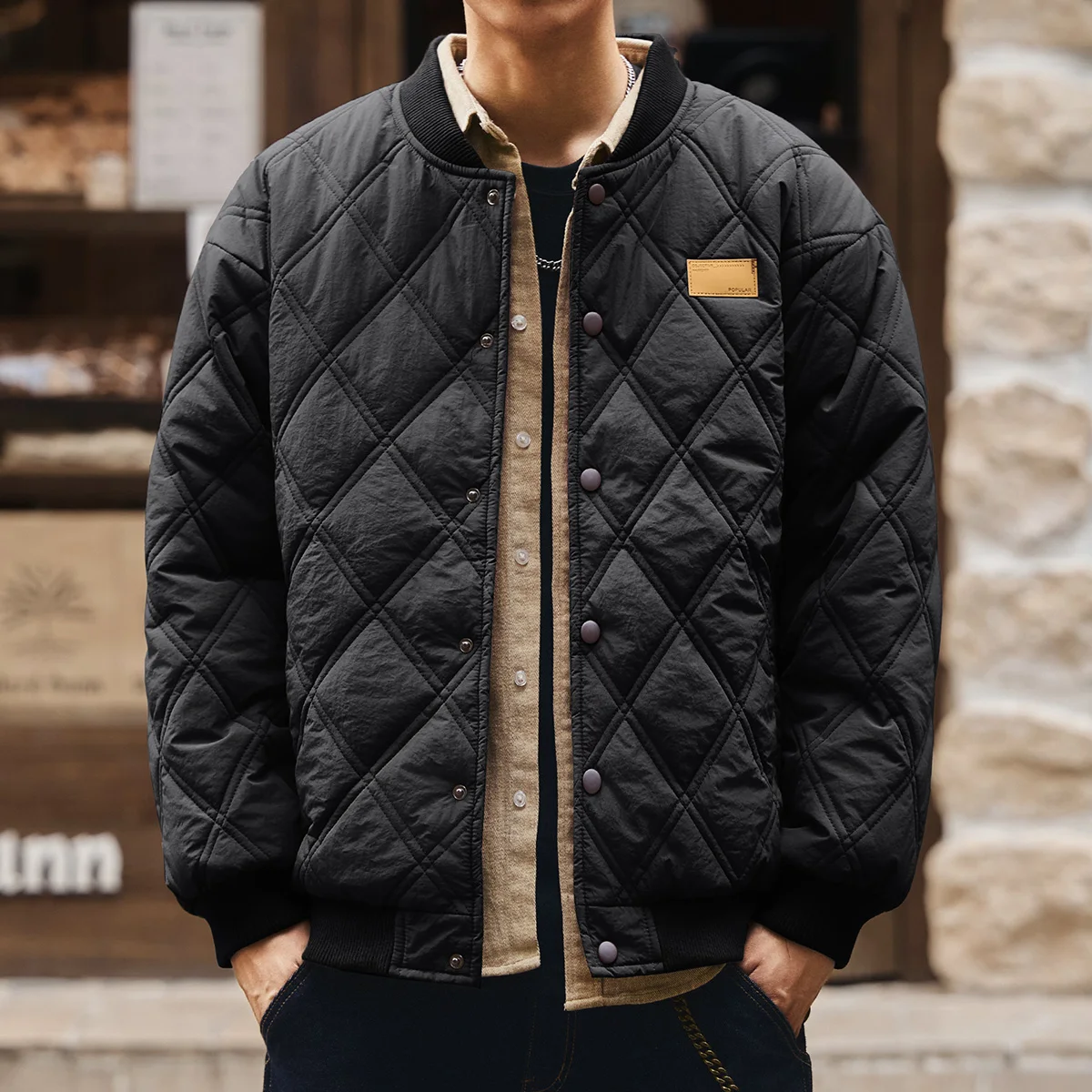 American Style Men Solid Color Purple Black Grey Green Casual Trendy Simple Basic Daily Breasted Long Sleeve Parkas Clothes Coat