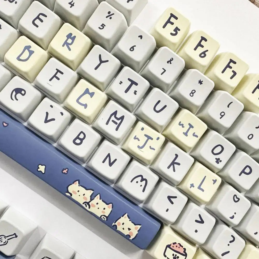 148-66-Keycaps-MDA-Profile-Cute-Blue-Pink-Meow-Meow-Theme-Ball-Cap-PBT ...