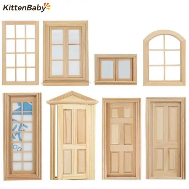 1/12 Dollhouse Miniature Wood External Single Door Wooden Window Frame DIY Accessories Doll House Furniture Toys Multi Styles 1
