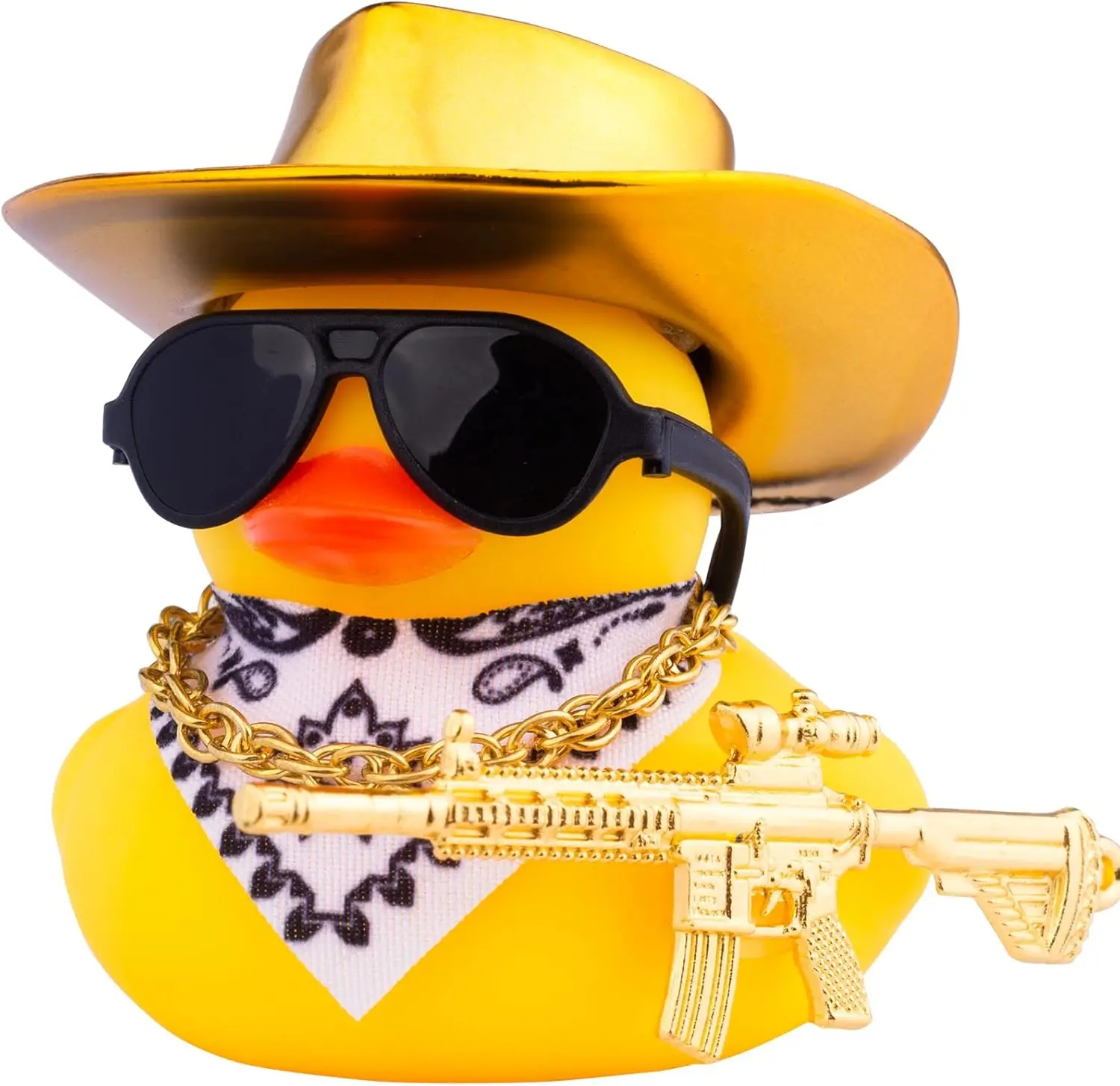 Cowboy Duck with Guns Car Dashboard Decorations Rubber Duck Car Ornaments with Cool Accessories Mini Swim Ring Sun Hat Sunglasse 6