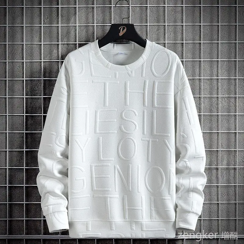 Spring and Autumn Men's Round Neck Long Sleeve Sweater Tide Plus Size Thin Letter Embossed Pullover sweatshirt