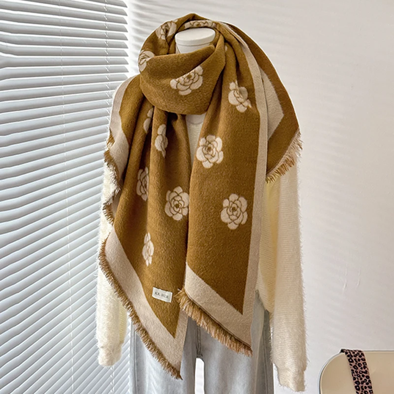 2025 Luxury Brand Women's Cashmere Winter Shawl - Cute Allover Print Tasseled Pashmina Wrap Bandana