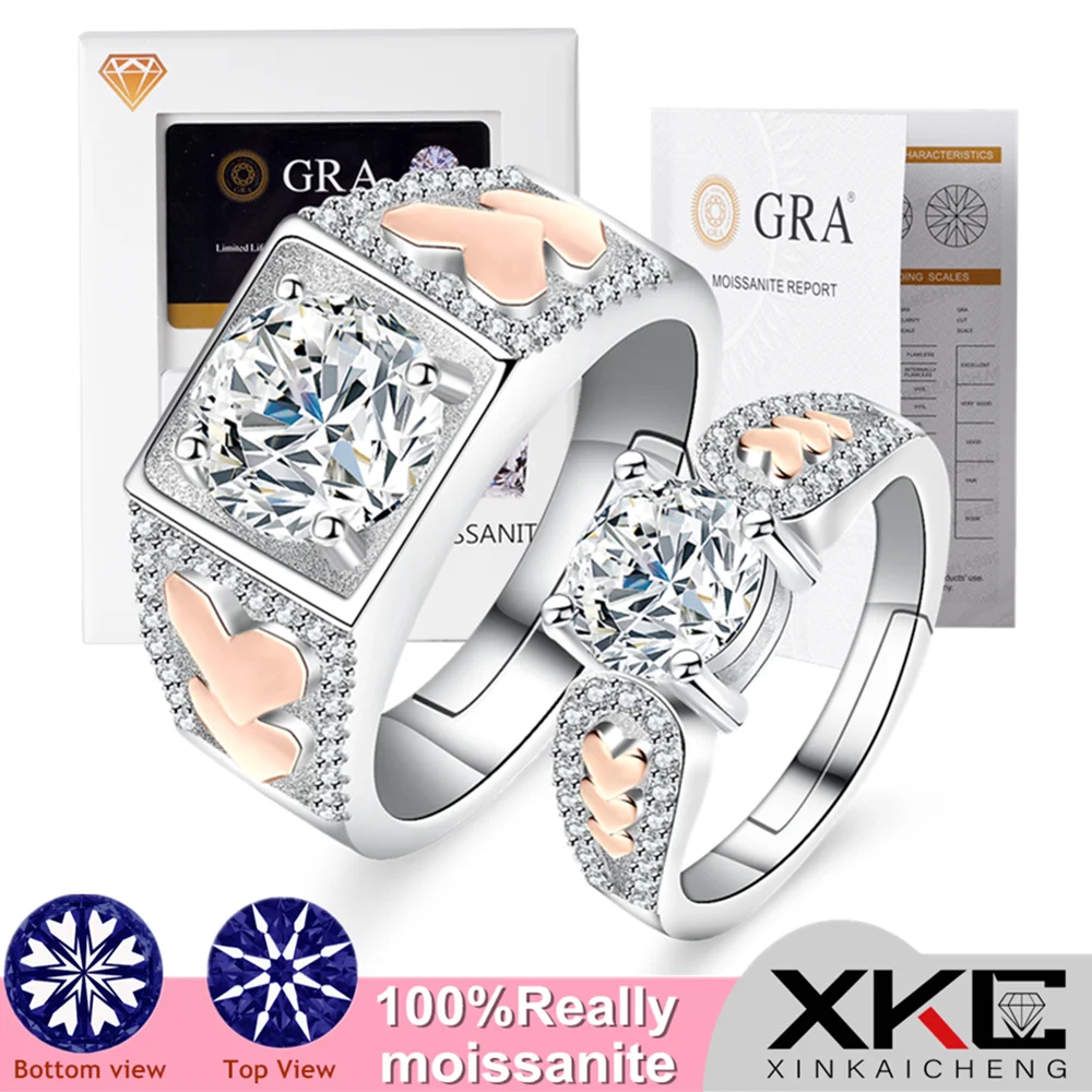 

Gra, moissanite, man and woman ring, Rose gold platinum color separation, romantic heart-shaped love gift ring