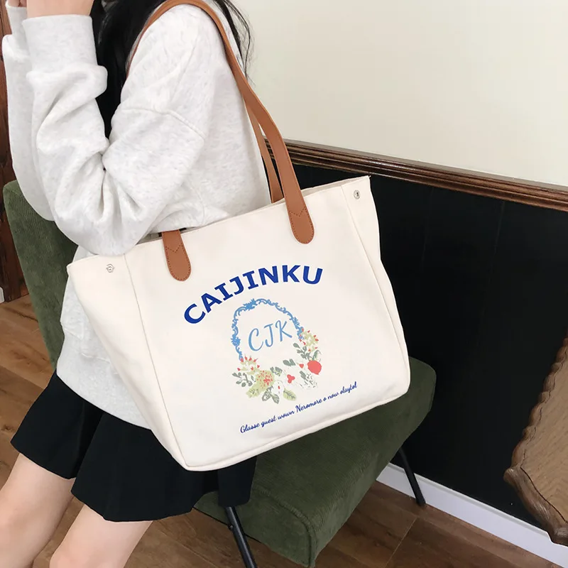 CGCBAG Casual Lage Capacity Women Canvas Tote Bag Simple Commuting Female Shoulder Bag 2024 New Fashion Designer Handbags