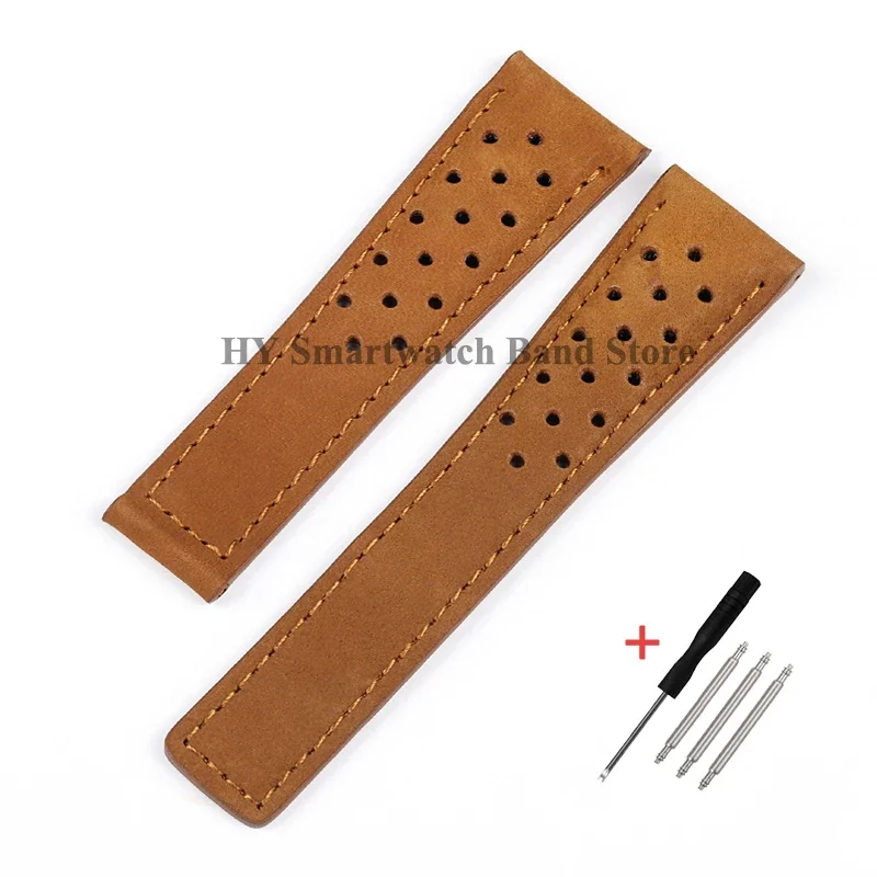 Genuine Leather Watch Strap with Brushed Cowhide and Solid Folding Buckle
