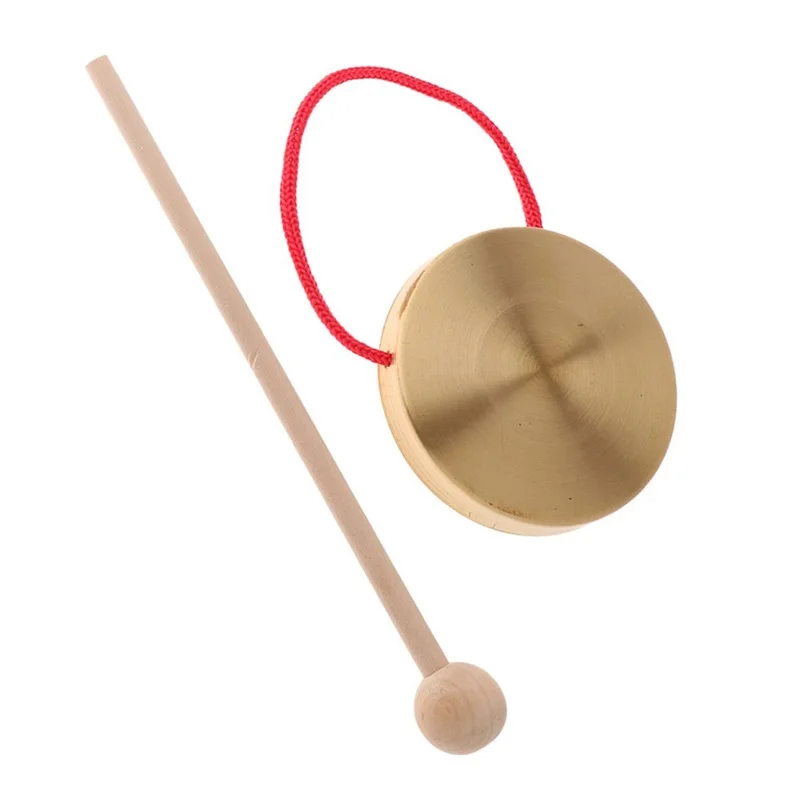 Tibetan Cymbals Drum Cymbal Kit Chinese Gong Instrument 4 Inch Mini Hand Gong Copper Cymbals Drum With Wooden Stick Chapel Opera Percussion Kids Toy Traditional Musical Instrument