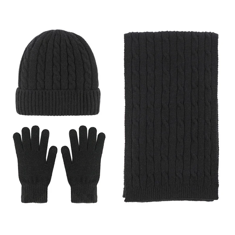 Winter clothes casual keep warm fur glove thickening hat set knitted scarf