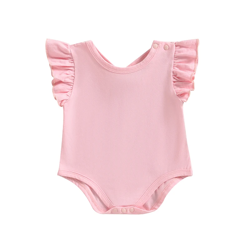 

0-24M Newborn Baby Girls Summer Casual Romper Solid Color Cute Flying Sleeve O Neck Backless Bodysuit