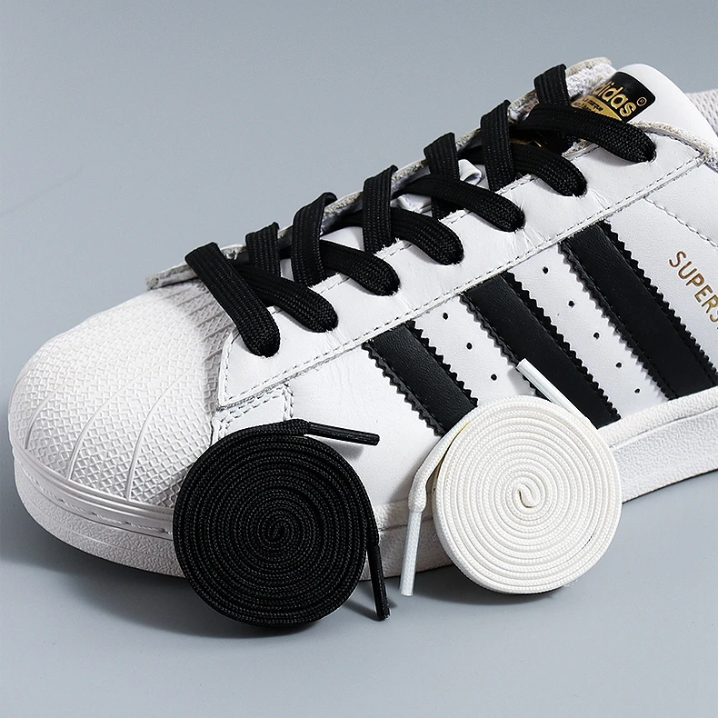 1pair Flat Double Layer Classic Black White Shoe Laces Fashion Solid Sports Shoelace Casual