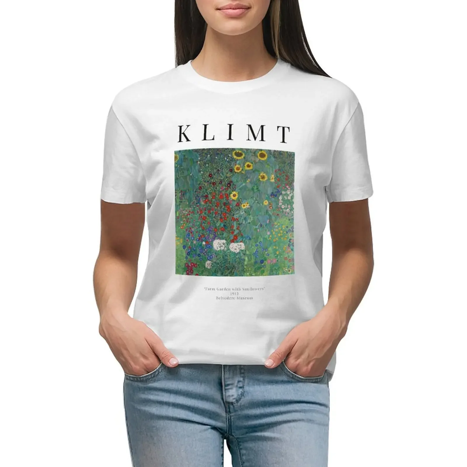 

Cottage Garden With Sunflowers - Gustav Klimt - Exhibition Poster T-shirt tees tops Aesthetic clothing fashion woman blouse 2024