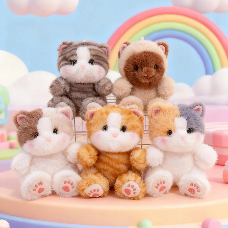 Lovely 13cm Mini Kitten Plush Toys Handmade Fluffy Siamese Cat Ragdoll Domestic Kawaii Desktop Pets Kids Birthday Christmas Gift