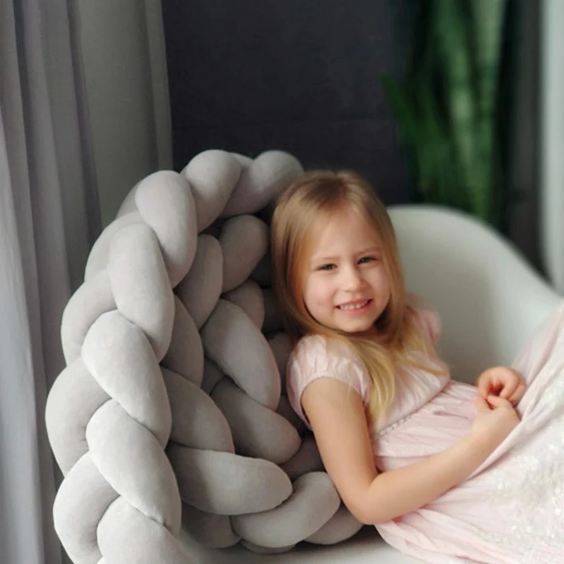 2M/3M Baby Bed Bumper Long Knotted Three-strand Braided Crib Anti-collision Bed Surround Newborns Bumper Circumference Protector crib bumper