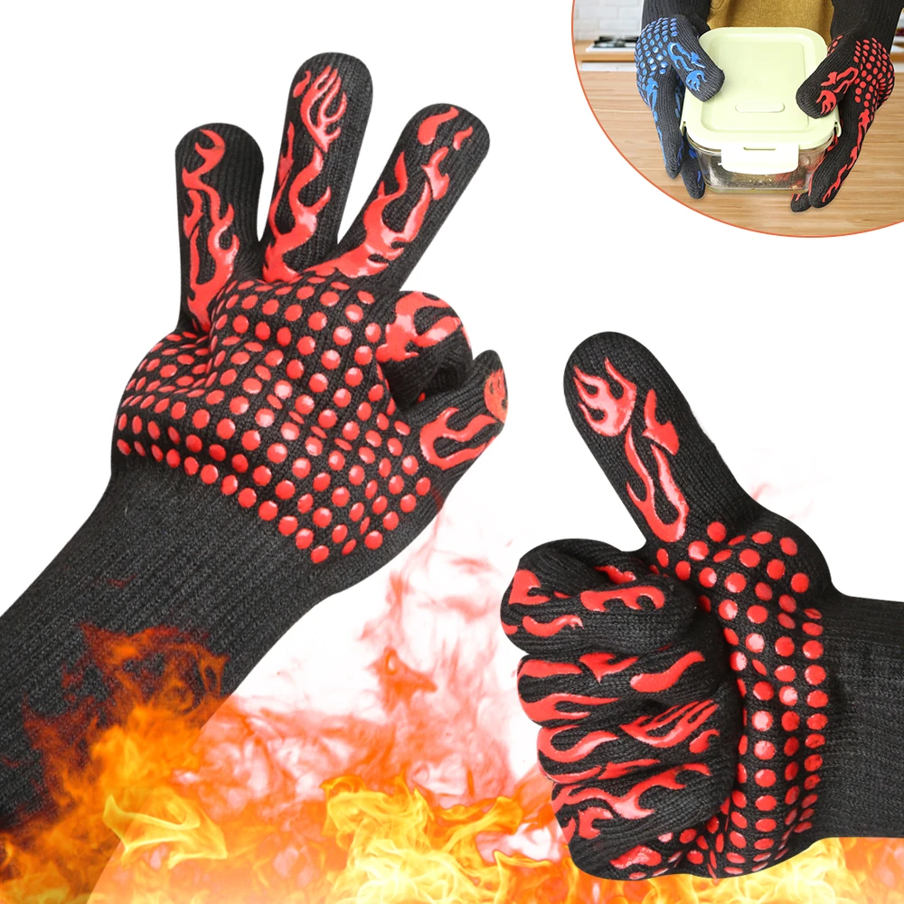 1Piece BBQ Oven Fireproof Heat Resistant Glove 800 Degree Heat Resistant Glove Microwave Heat Lnsulation Tool Silicone Oven Mitt