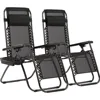 Zero Gravity Lawn Lounge Chairs Set of 2 with Pillow and Cup Holder - Adjustable Reclining Folding Outdoor Chairs for Deck, 2