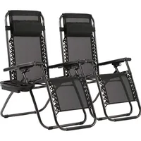Zero Gravity Lawn Lounge Chairs Set of 2 with Pillow and Cup Holder - Adjustable Reclining Folding Outdoor Chairs for Deck, 2