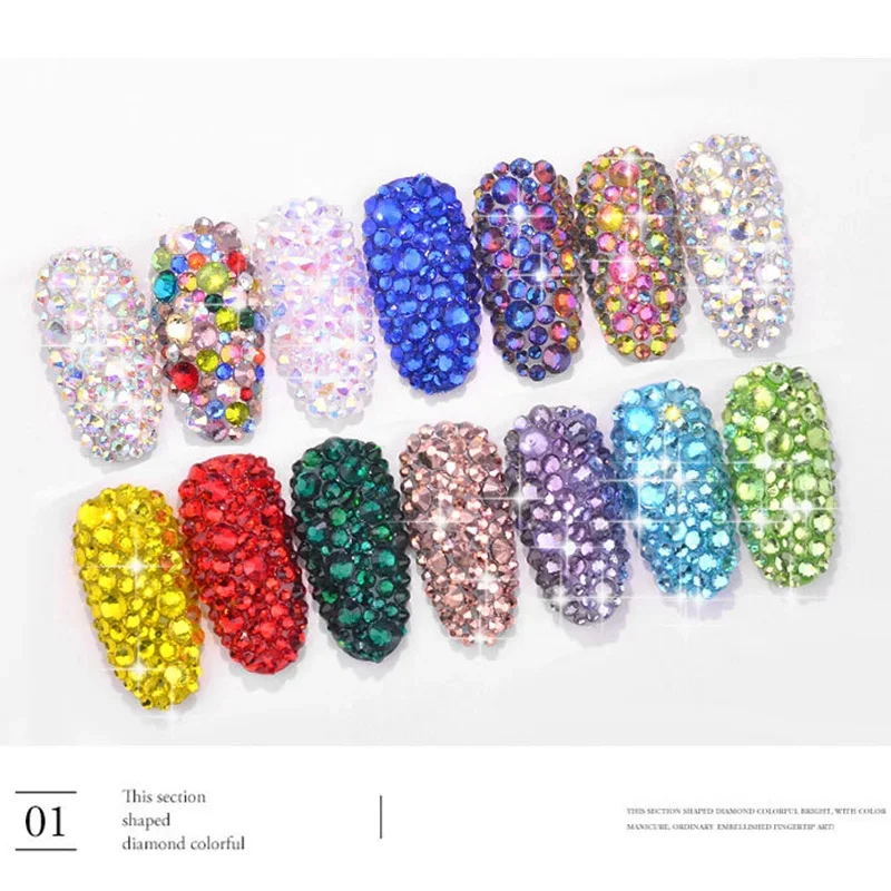 20-Color Glitter Glass Nail Art Rhinestones Set - 1440pcs Shiny 3D FlatBack Gems