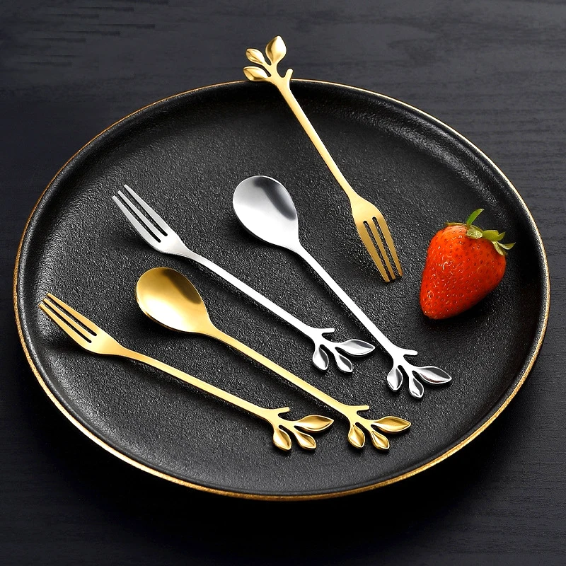 12 Pezzi Di Cucchiaino Da Caffè In Foglia Di Acciaio Inossidabile, Cucchiaini Da Caffè Particolari, Cucchiaio Da Caffè Con Design A Ramo, Cucchiaio - Foto 8