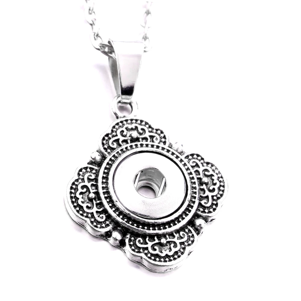 15pcs Vintage Metal 12mm Snap Button Necklace Fit  Heart Moon Sun Snap Buttons Jewelry Pendant Necklaces