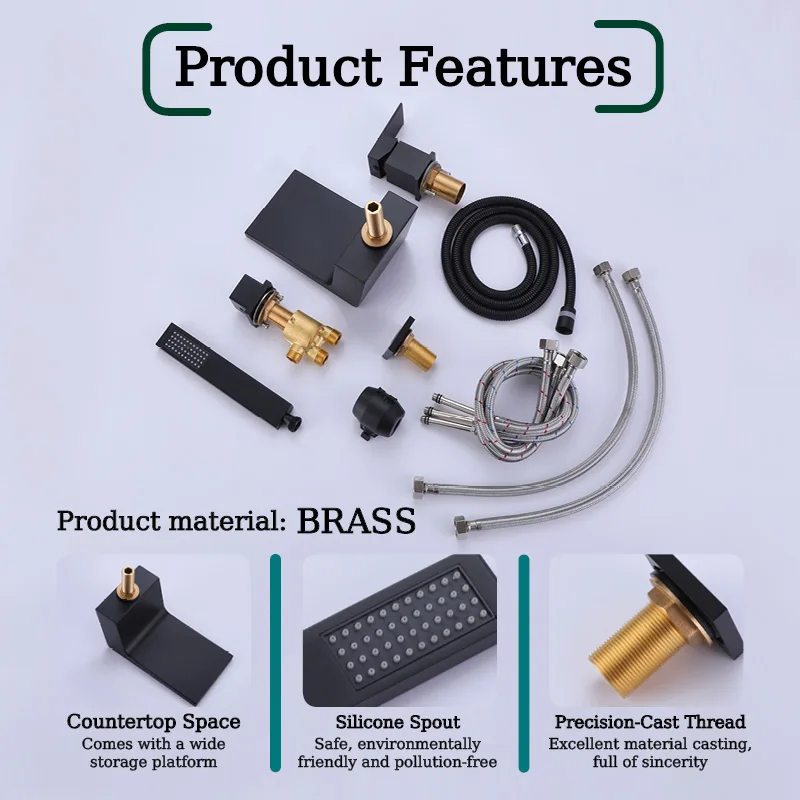 4Hole Bathtub Shower Concealed Faucet with Pull Out Handheld Shower Hot Cold Mixer and 2 Mode Adjustable Chrome Black