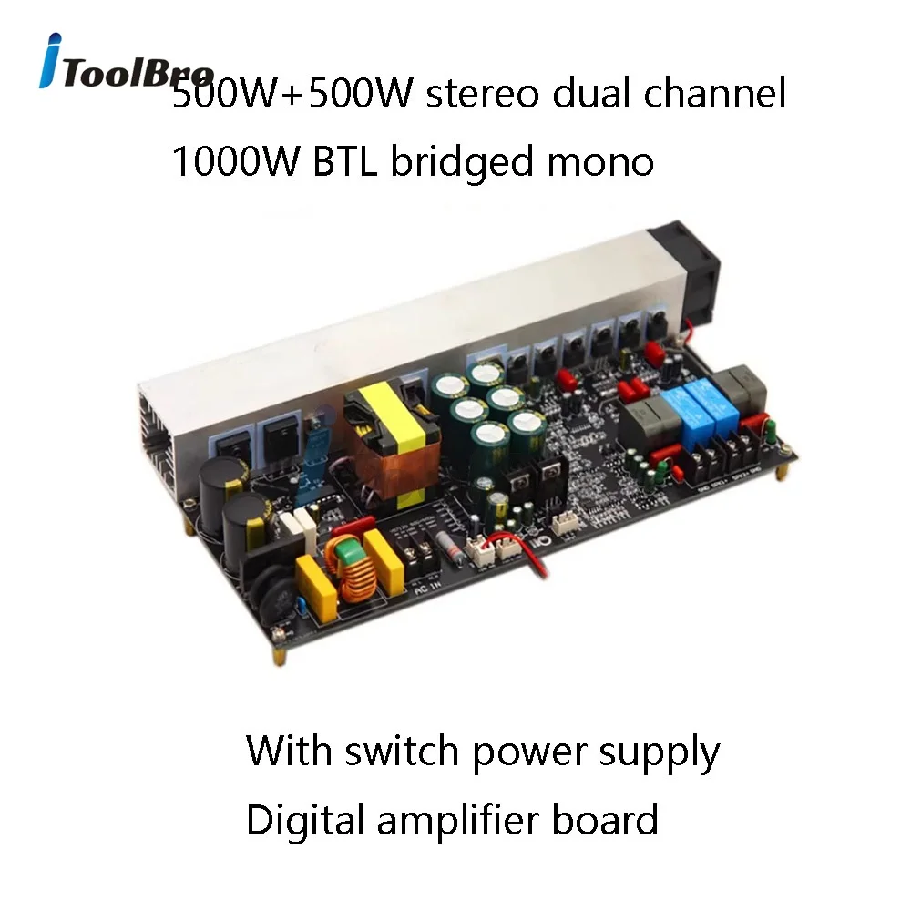 클래스 D 디지털 파워 앰프 보드 500W+500W 브리지 1000W 듀얼 채널 앰프 스위칭 전원 공급 장치 포함 110V 220V 스피커용