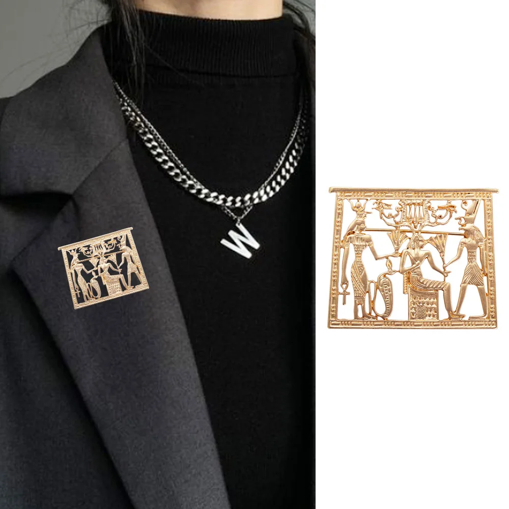 

Vintage Egypt Portrait Metal Brooches Geometric Gold Color Brooches for Women Pins Accessories Fashion Party Jewelry