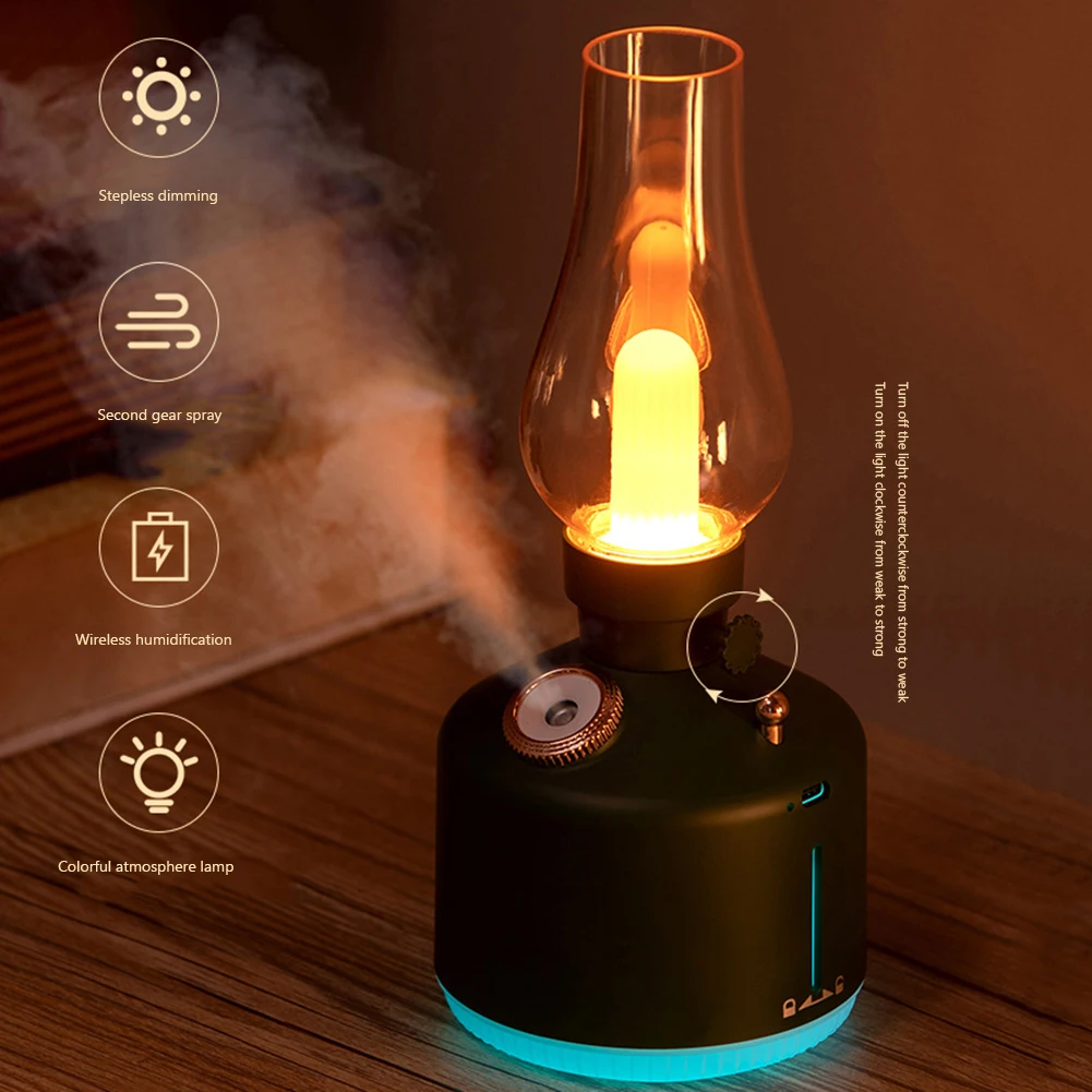 Desktop Retro Lamp Air Humidifier USB Rechargeable Wireless Aroma Diffuser Rechargeable Essential Oil 7 Colors Lights Cool Mist