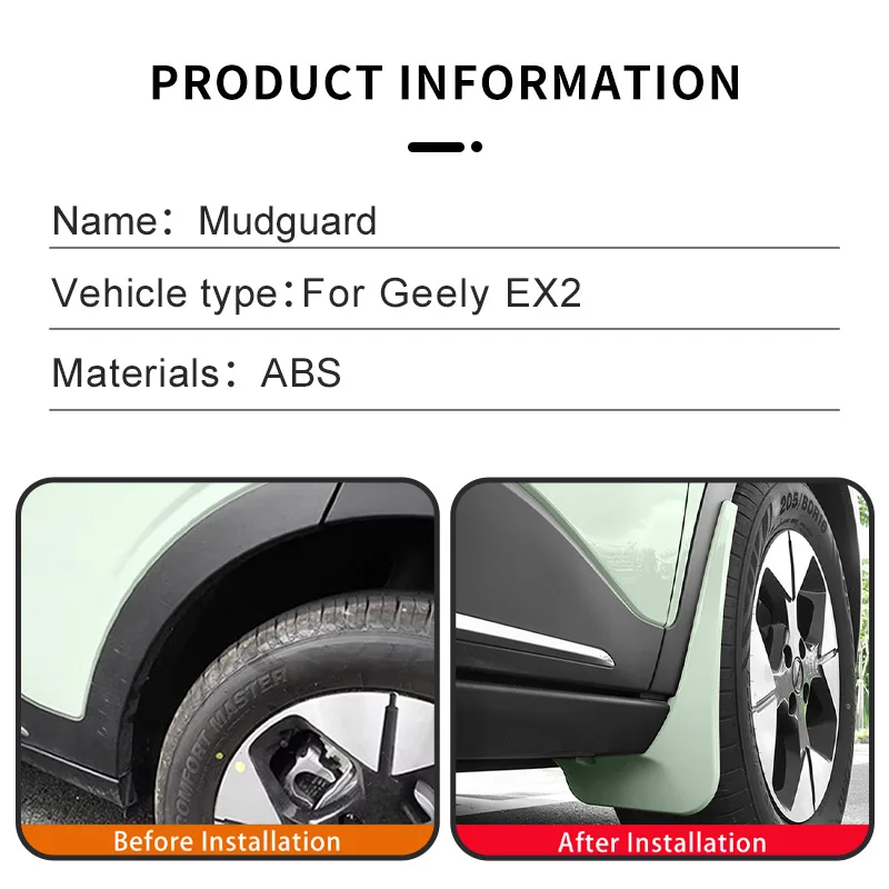 Geely EX2 Proton eMAS 5 Geome Xingyuan 머드가드 워터 디플렉터 외부 수정 타이어 자동차 액세서리 geely ex2