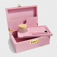 Large Pink Bamboo Wooden Herb Stash Box Rolling Tray Storage Container Lockable Storage Decorative Box 1