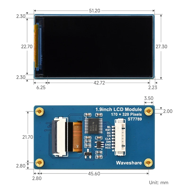 Waveshare LCD ÷, SPI ̽,  , Ƶ̳, STM32 , 170x320 ȼ, 262K ÷ ũ, 1 Ʈ