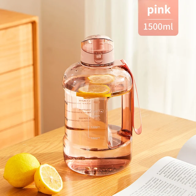 1,5 l/2 l BPA-freie Sportflasche mit Wasserkocher, 1 Gallone, große Kapazität, Tritan-Wasserflasche mit Strohhalm, Trinkflasche, Flaschenbecher_voghion.com