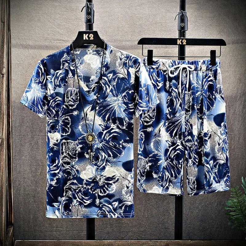 

Комплект из 2 предметов мужской, пляжная одежда с принтом, гавайская рубашка, модная уличная одежда, спортивный костюм, летняя одежда