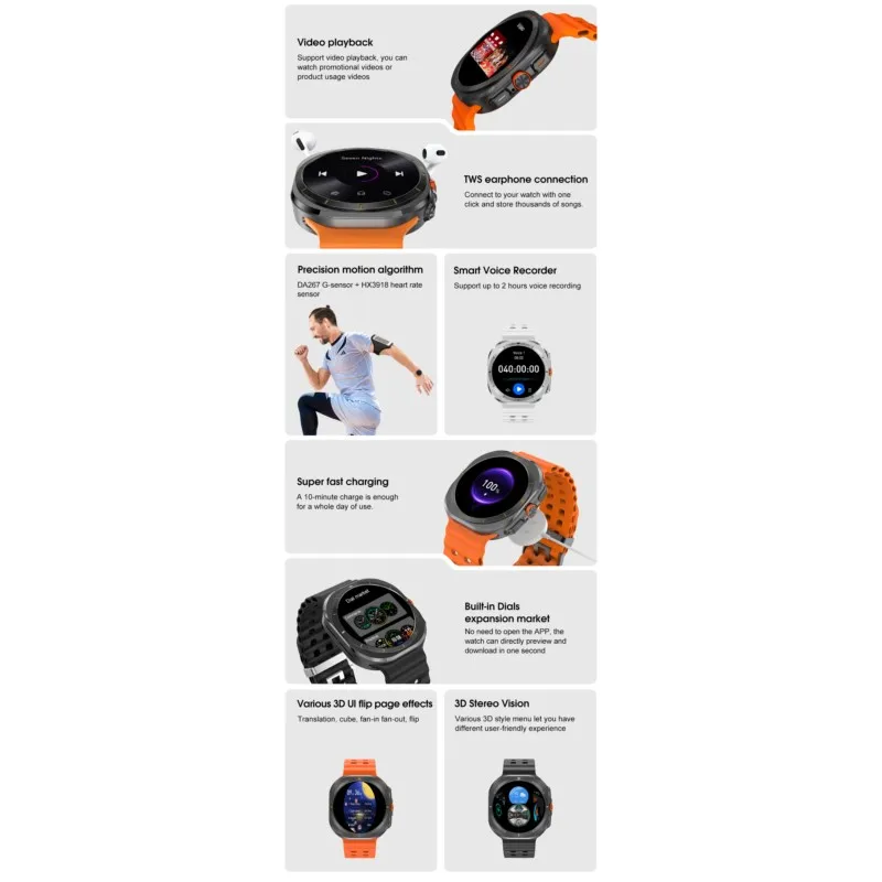 DT Watch Smart Watch 4GB ROM Bluetooth Call ChatGPT 1.5inch Compass Local Music Games Sport SmartWatch Men Women