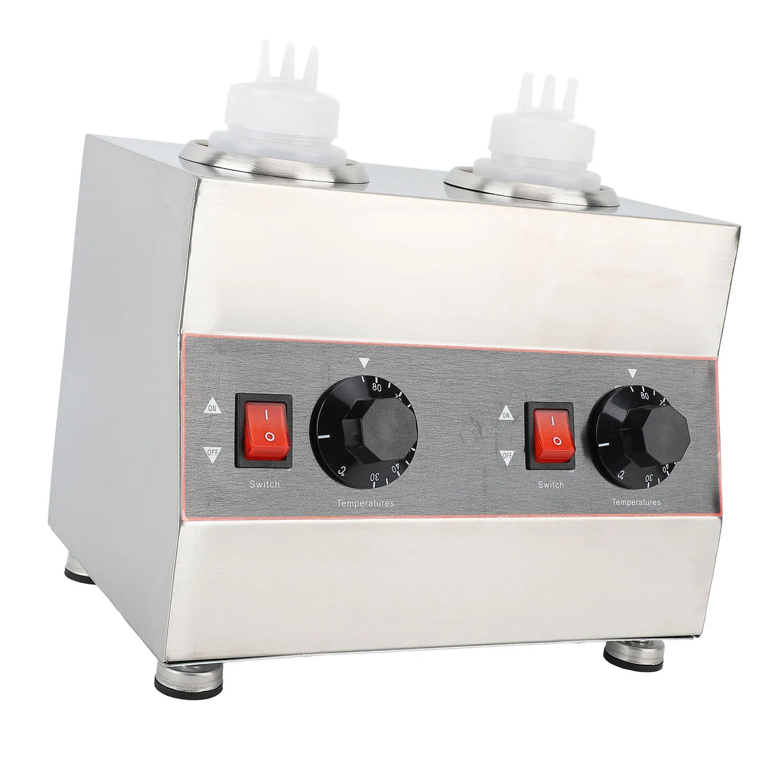 1300ml Commercial Sauce Warmer Cheese Dispenser Hot Fudge Warmer 30‑85&deg;C Temp Adjustable Double Bottles Nacho Cheese 320W
