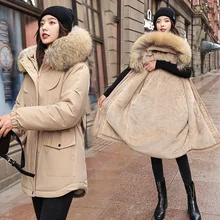 

Ladies cotton jacket 2021 new style pure cotton thick warm women's casual winter parka coat fur lining hooded parka
