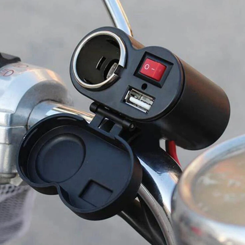 

Motorcycle charger modified USB waterproof cigarette lighter mobile phone charger dual USB car charger with switch