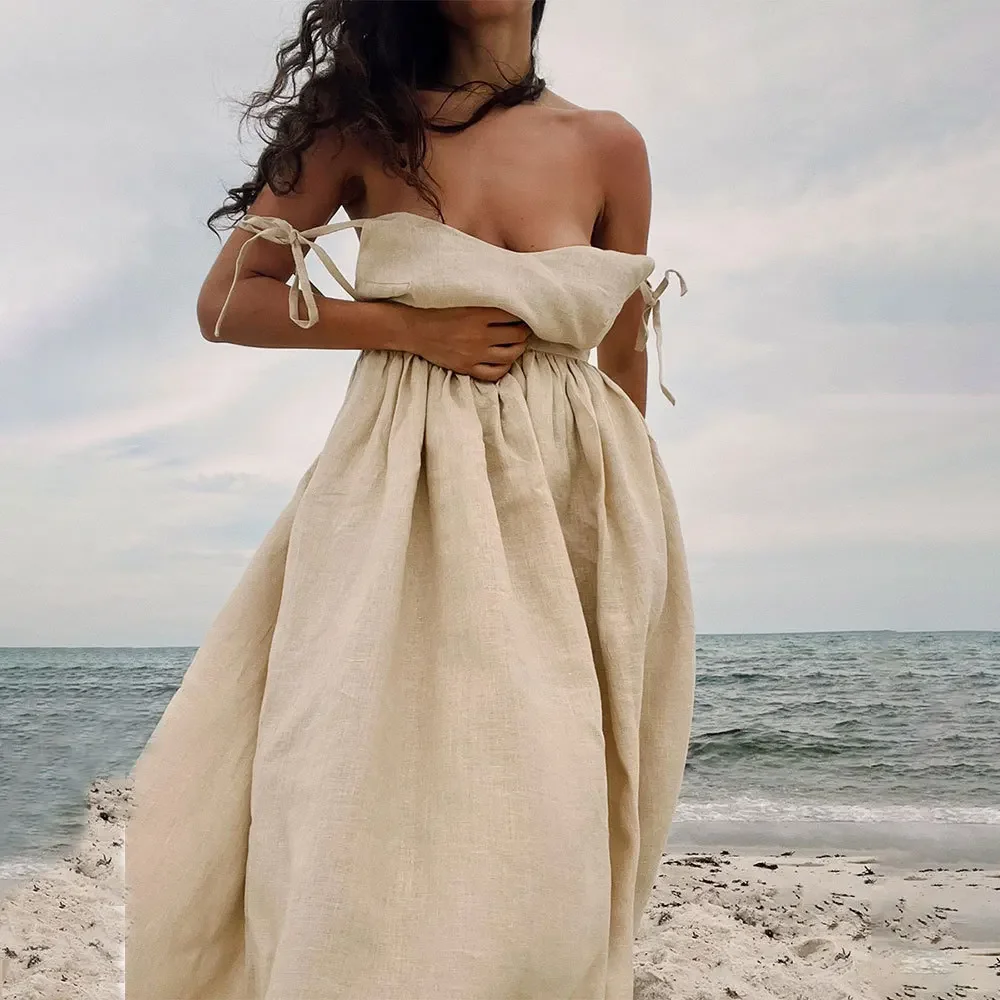 

Mori Style Sexy V-Neck High Waist Original Backless Cotton Suspender Dress Spring and Summer Women's Elegant Suspender Dress