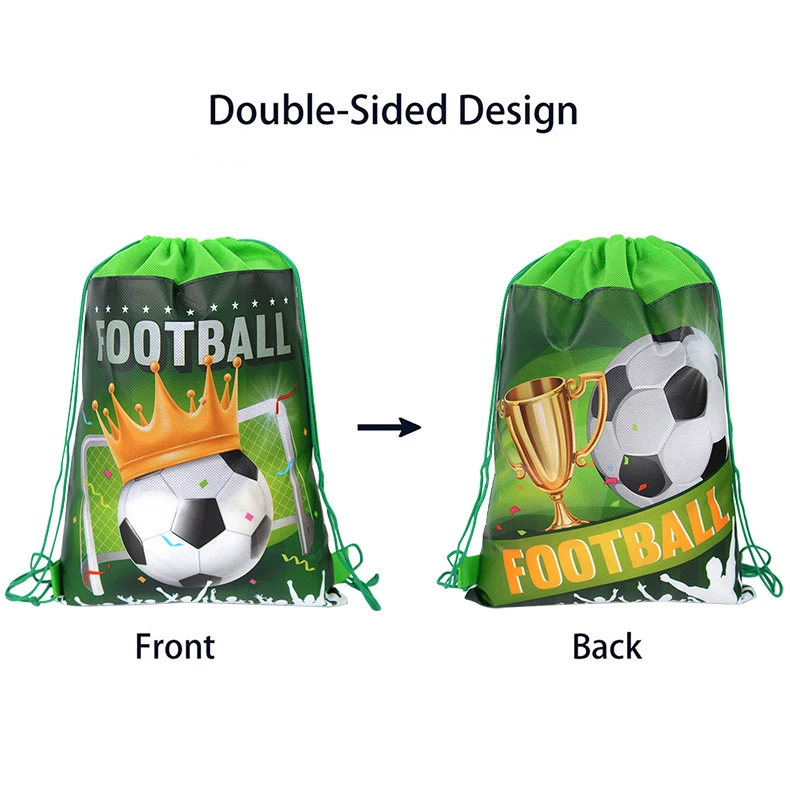 thumbnail image 1 of 1-20 bolsas de regalo con temática de fútbol, no tejidas, con cordón, para fiestas de cumpleaños, decoración, suministros, 1 of 5