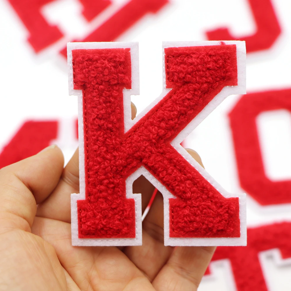 1PC Rote Buchstaben Chenille Stickerei Patches Applique Diy Alphabet Eisen auf Patches Für Kleidung Nähen Name Patches auf Kleidung – Detail 13