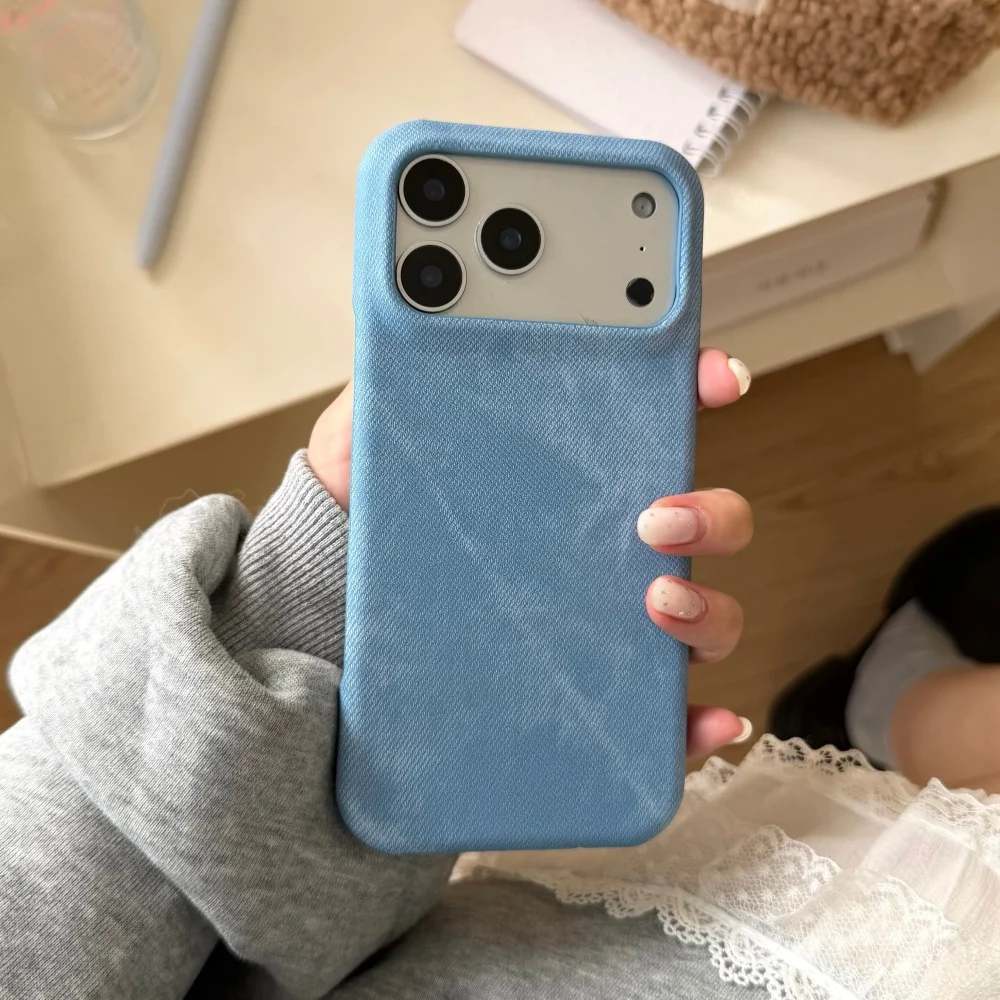 Washed Color Denim Luxury Phone Case - Orange Cloth Cover