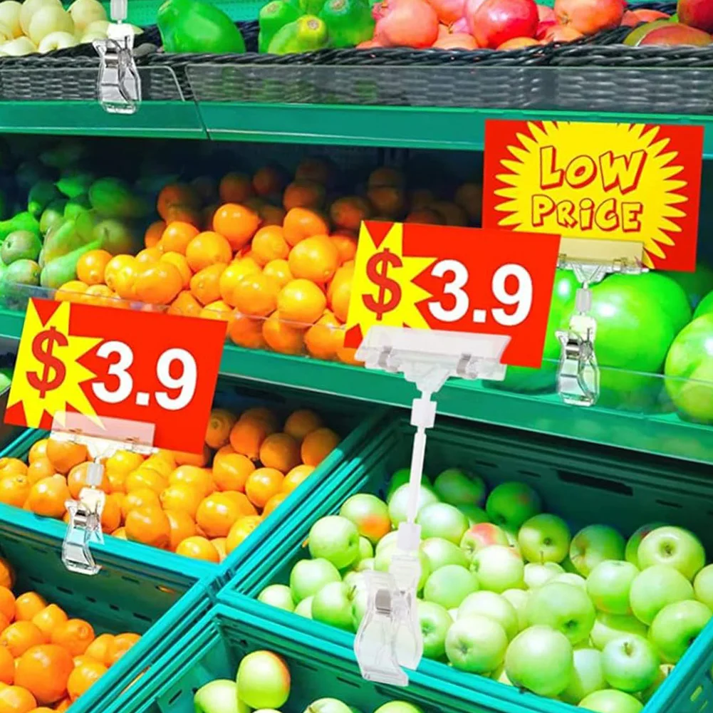 Price Tag Holder Clear Acrylic Merchandise Sign Clips Swivel Label Rack for Supermarkets Supply Store 25Pcs