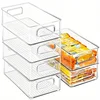 2pcs Stackable Refrigerator  Bins,  Space-saving Transparent Organizer With Handles, For Cabinets, Shelves, Drawer, Countertop A 1