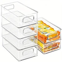 2pcs Stackable Refrigerator  Bins,  Space-saving Transparent Organizer With Handles, For Cabinets, Shelves, Drawer, Countertop A 1