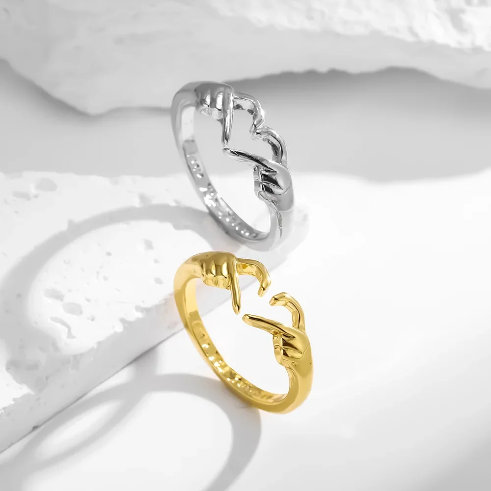 جديد على شكل قلب خاتم هدية المرأة مفتوحة قابل للتعديل تصميم بسيط مزدوج اليد القلب خاتم اكسسوارات من البر الرئيسى للصين