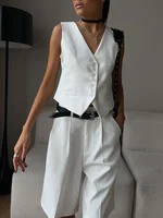 Wolfeel Summer Womem Chic Vest Shorts Suit Two-Piece Set Office Ladies Chic 2 Piece Sets Womens Outfits - Image 2
