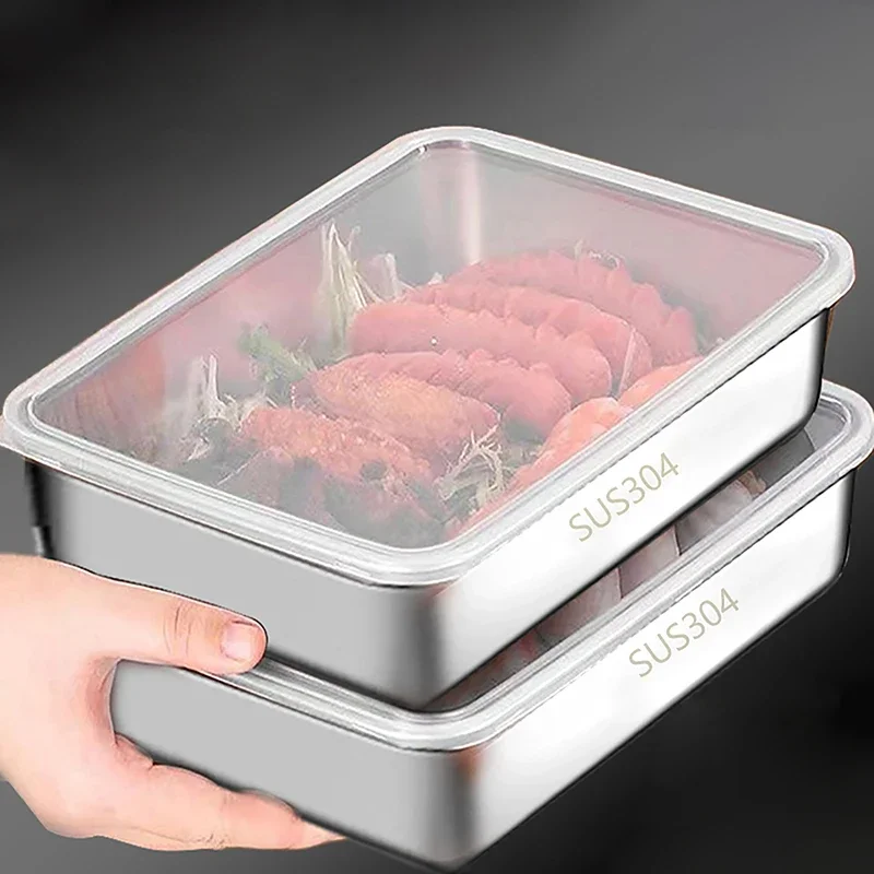 Rectangular Stainless Steel Square Plate With Lid Food Storage Pan food storage pan Commercial Dish Tray Large Refreshing Lunch Box Container
