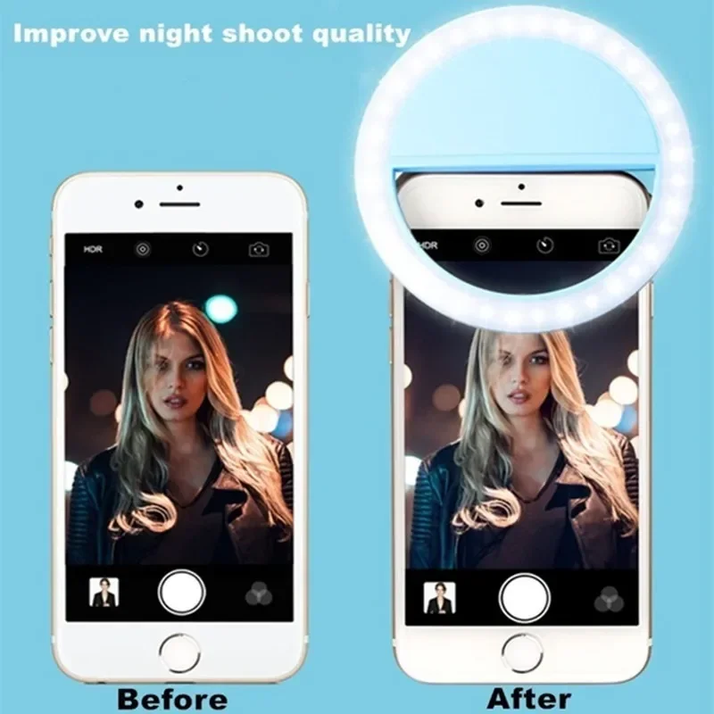 Ringlight Selfie Light Clip On Light per iPhone Samsung POCO Phone Light Ring Video Foto Lampada Torcia Retroilluminazione Carica USB - Image 3