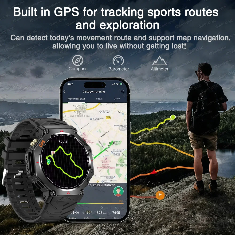 2026 New GPS Map Navigation Smart Watch Men Outdoor Compass 10ATM Waterproof Bluetooth Call AMOLED Screen Sport Track Smartwatch 3