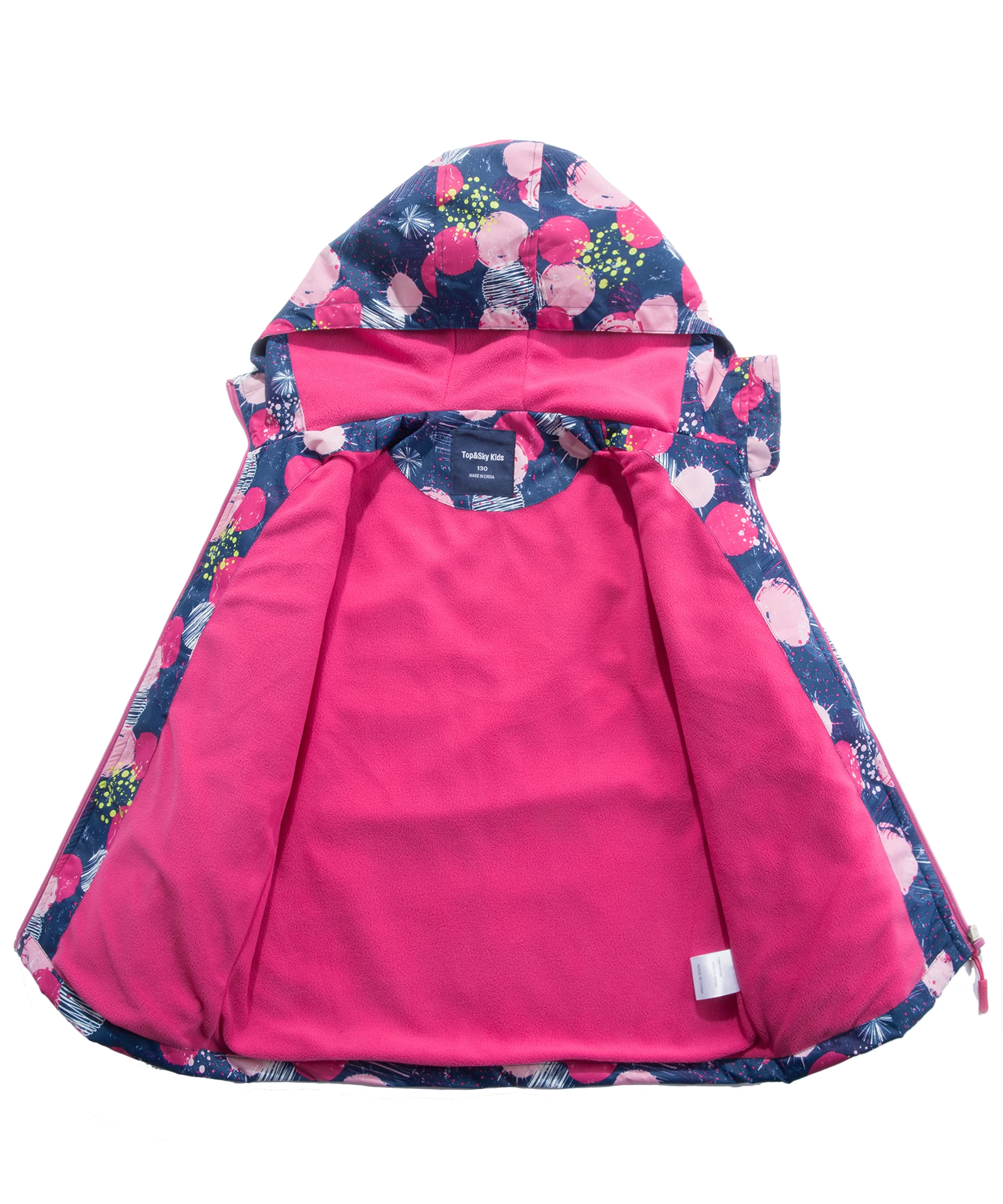 New Autumn Girls Floral Outdoor Jackets Children's Flush Lined Waterproof Outerwear Kids Spring Long Sleeve Thick Hooded Coats