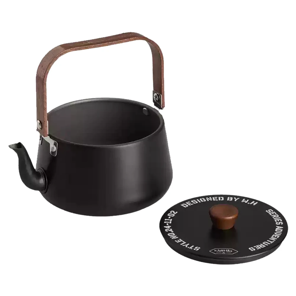 1.1L Camping Water Kettle with Wooden Handle Outdoor Portable Teapot Aluminum Alloy Lightweight Coffee Pot Tourist Tableware