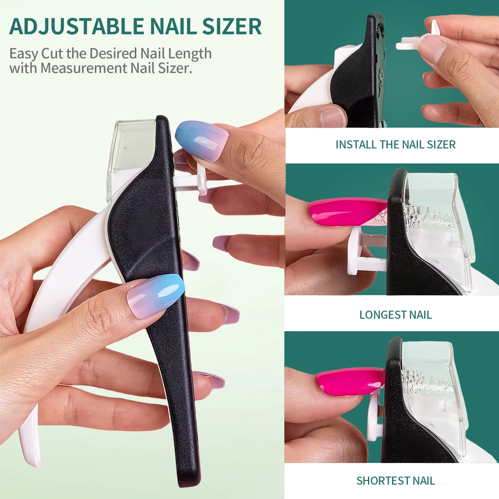 NAILPOP Tagliaunghie acrilico regolabile con misuratore Strumento professionale per manicure con lama in acciaio inossidabile per punte per unghie - immagine 3